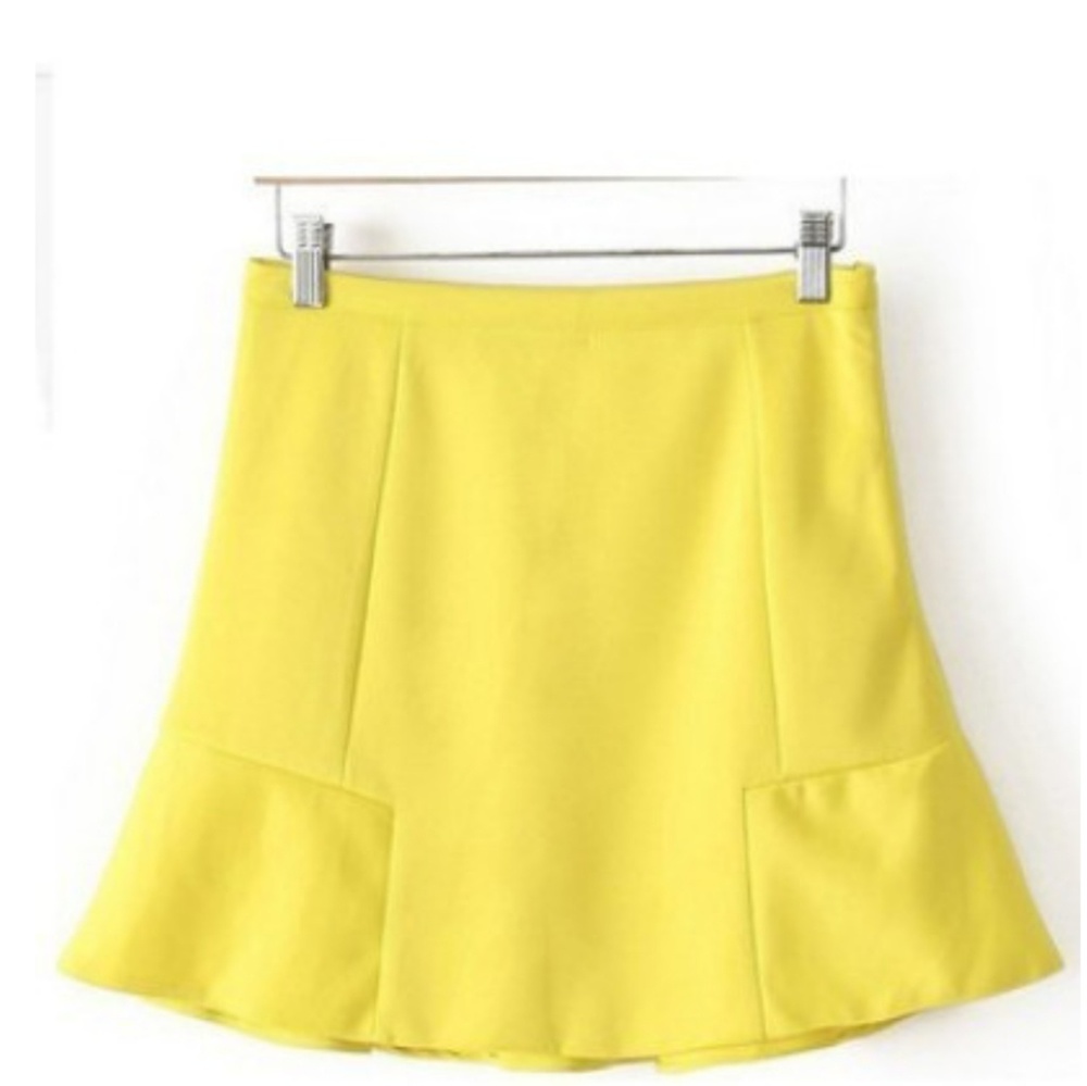 Acesnug Yellow Fashion Ruffle Chiffon Skirt